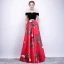 Chic / Beautiful Red Evening Dresses  2018 A-Line / Princess Metal Sash Printing Off-The-Shoulder Backless Sleeveless Floor-Length / Long Formal Dresses