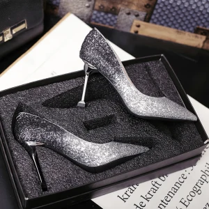Scintillantes Noire Soirée Escarpins 2019 Paillettes 8 Cm Talons Aiguilles À Bout Pointu Escarpins