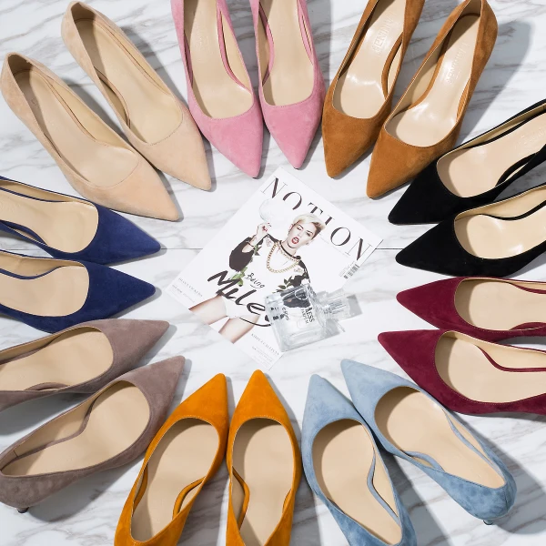 Enkla Burgundy Kontors Pumps 2019 Läder Mocka 6 cm Stilettklackar Spetsiga Pumps
