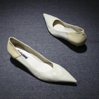 Modest Simple White Casual Pumps 2019 Leather 4 Cm Stiletto Heels Low Heel Pointed Toe Pumps