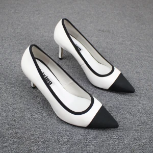 Chic Belle Noire Blanche Désinvolte Escarpins 2019 Cuir 7 Cm Talons Aiguilles À Bout Pointu Escarpins