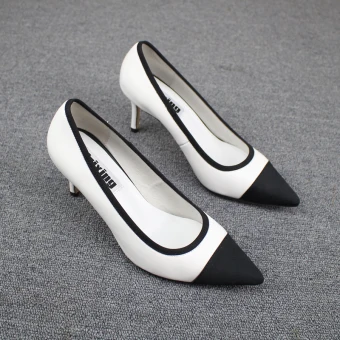 Chic Beautiful Black White Casual Pumps 2019 Leather 7 Cm Stiletto Heels Pointed Toe Pumps
