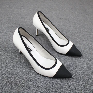 Chic Beautiful Black White Casual Pumps 2019 Leather 7 Cm Stiletto Heels Pointed Toe Pumps