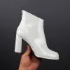 Chic / Beautiful White Casual Patent Leather Womens Boots 2019 Leather 8 cm Thick Heels Round Toe Boots