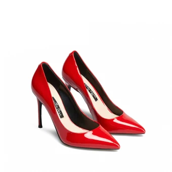 Fine Rød Lær Aften Pumps 2019 Patent Lær 10 Cm Stiletthæler Spisse Pumps