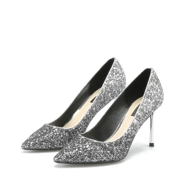 Scintillantes Argenté Cuir Soirée Escarpins 2019 Paillettes 8 Cm Talons Aiguilles À Bout Pointu Escarpins