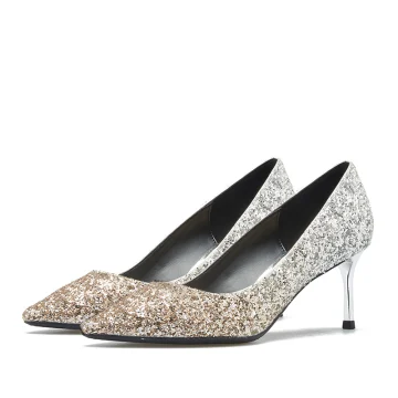 Sparkly Silver Evening Party Pumps 2019 Leather Sequins 6 Cm Stiletto Heels Pointed Toe Pumps