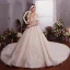Charmant Champagner Brautkleider / Hochzeitskleider 2019 A Linie Off Shoulder Perlenstickerei Kristall Pailletten Perle Ärmellos Rückenfreies Königliche Schleppe