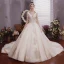 Charmant Champagner Brautkleider / Hochzeitskleider Ballkleid 2019 Tiefer V-Ausschnitt Perlenstickerei Quaste Perle Spitze Blumen Pailletten Kurze Ärmel Rückenfreies Königliche Schleppe