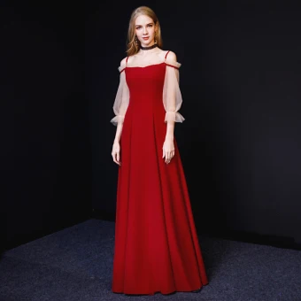 Chic Belle Bordeaux Robe De Soirée 2019 Princesse Bretelles Spaghetti 3 4 Manches Dos Nu Longue Robe De Ceremonie