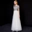 Chic / Belle Blanche Robe De Soirée 2019 Princesse Encolure Dégagée Paillettes Manches Courtes Longue Robe De Ceremonie