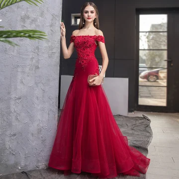 Charming Burgundy Evening Dresses 2019 Trumpet Mermaid Off The Shoulder Beading Crystal Sequins Sleeveless Backless Sweep Train Formal Dresses