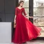 Chic / Beautiful Burgundy Evening Dresses  2019 A-Line / Princess V-Neck Lace Sequins 1/2 Sleeves Backless Floor-Length / Long Formal Dresses