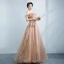 Edles Champagner Ballkleider 2021 A Linie Rüschen Off Shoulder Perlenstickerei Strass Ärmellos Rückenfreies Lange Festliche Kleider