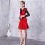 Chic / Beautiful Black Burgundy Homecoming Graduation Dresses 2019 A-Line / Princess V-Neck Lace Flower 3/4 Sleeve Knee-Length Formal Dresses