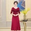Elegant Burgundy Mother Of The Bride Dresses 2019 A-Line / Princess V-Neck Crystal Lace Flower 1/2 Sleeves Tea-length Wedding Party Dresses