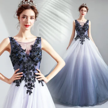 Élégant Dégradé De Couleur Robe De Soirée 2019 Princesse Encolure Dégagée Perlage Paillettes Perle Cristal En Dentelle Fleur Sans Manches Dos Nu Longue Robe De Ceremonie