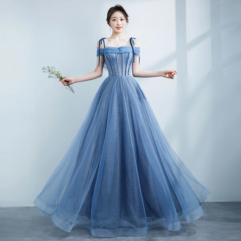 open lace back dress A Line Spaghetti Straps Corset Back Split Long Prom Dresses main image 1