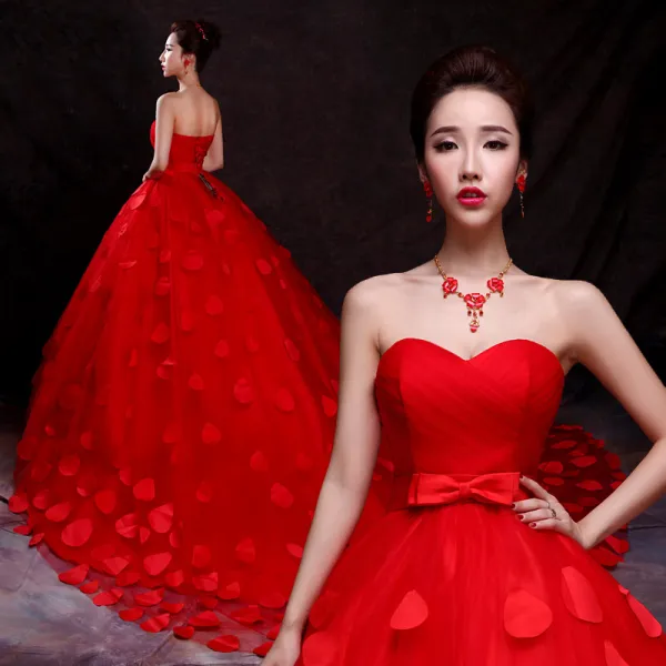 Wedding Dresses with Red Bow