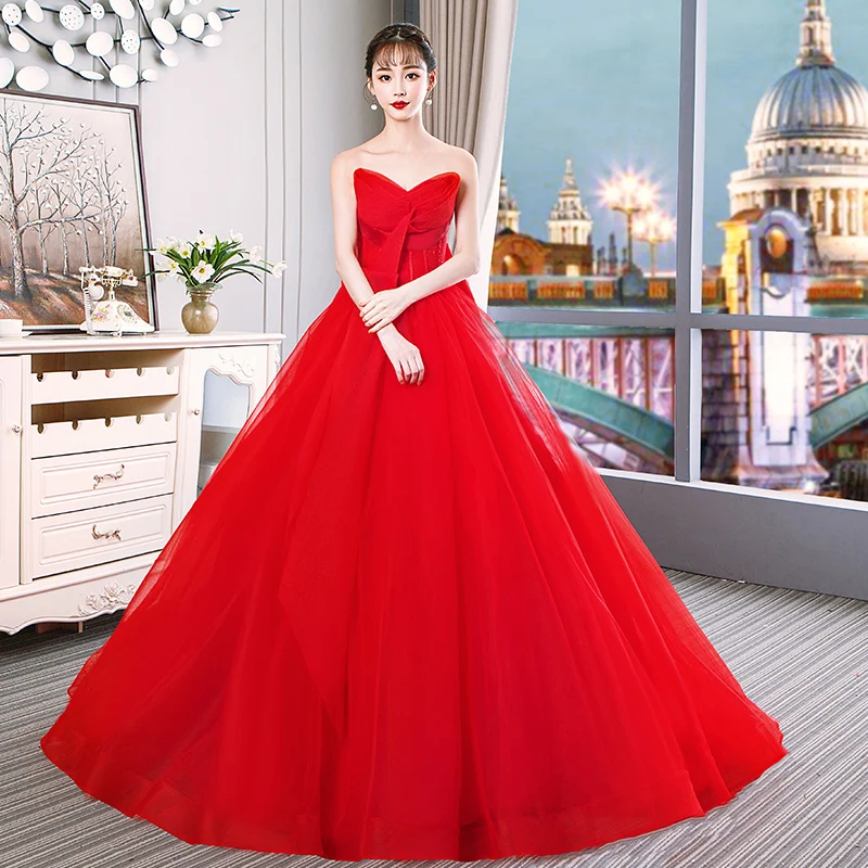 chinese dress ladies A Line High Low Wedding Dress Red Off The Shoulder Bridal Gown main image 1