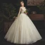 Élégant Champagne Robe De Mariée 2019 Princesse V-Cou Perlage En Dentelle Paillettes 3/4 Manches Dos Nu Longue