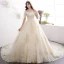 Charming Champagne Wedding Dresses 2019 A-Line / Princess Off-The-Shoulder Sequins Pearl Lace Flower Short Sleeve Cathedral Train