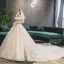 Luxe Champagne Robe De Mariée 2019 Princesse De l'épaule Perlage Perle Paillettes En Dentelle Fleur Manches Courtes Dos Nu Cathedral Train
