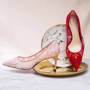 Elegant Burgundy See Through Wedding Shoes 2019 Lace 7 Cm Stiletto Heels Pointed Toe Wedding Pumps
