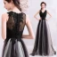Chic / Beautiful Black Evening Dresses  2019 A-Line / Princess V-Neck Lace Flower Buttons Sleeveless Floor-Length / Long Formal Dresses