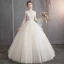 Élégant Champagne Robe De Mariée 2019 Princesse Col Haut Appliques En Dentelle Fleur Perlage Perle Paillettes Manches Longues Dos Nu Longue