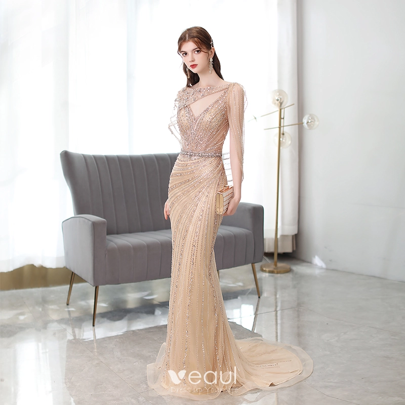 green emerald velvet dress MNM Couture K4151 Beige One-Shoulder Embellished Evening Gown Beige / 14 main image 0