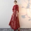 Chic / Belle Bordeaux Robe De Soirée Princesse 2018 Dentelle Impression Noeud Encolure Dégagée Avec Châle Manches Courtes Dos Nu Longue Robe De Ceremonie