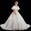 Chic / Beautiful Ivory Wedding Dresses 2019 Ball Gown Scoop Neck Sequins Backless Short Sleeve Chapel Train