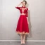 Chinese style Burgundy Evening Dresses  2019 A-Line / Princess High Neck Sequins Lace Flower 1/2 Sleeves Tea-length Formal Dresses