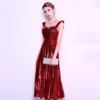 Chic Belle Bordeaux De Retour Robe De Graduation 2019 Princesse Encolure Carrée Paillettes Sans Manches Dos Nu Longueur Cheville Robe De Ceremonie