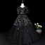 Sparkly Black Prom Dresses 2019 A-Line / Princess V-Neck Star Sequins Lace Flower 1/2 Sleeves Floor-Length / Long Formal Dresses