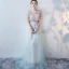 Élégant Été Bleu Robe De Soirée 2018 Princesse Appliques Paillettes Encolure Dégagée Manches Courtes Longue Robe De Ceremonie