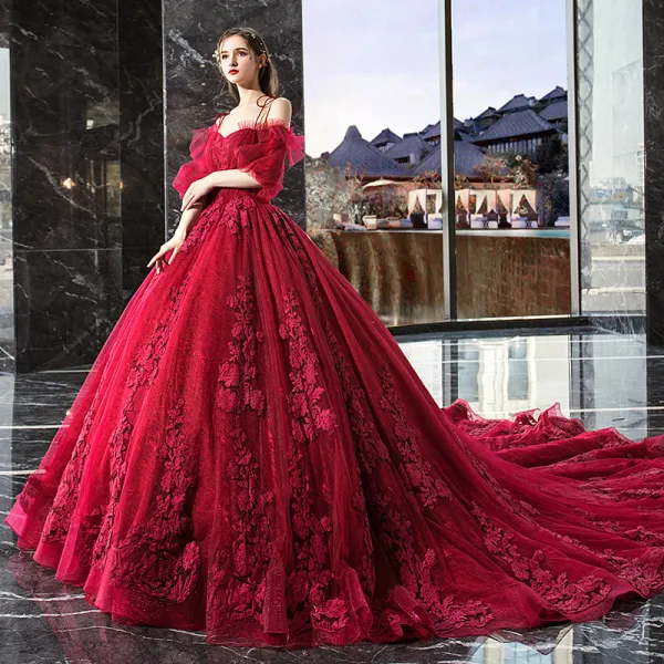 Layered Red Tier Ball Gown Flower Birthday Dress With Long Sleeves, Tulle  Skirt, Beaded Details, Perfect For Child Birthday Photography And Pageants.  From Prommall, $278.32 | DHgate.Com