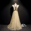 Élégant Champagne Robe De Bal 2019 Princesse Encolure Dégagée Volants En Dentelle Fleur Étoile Noeud Sans Manches Dos Nu Longue Robe De Ceremonie