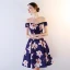 Chic / Beautiful Royal Blue Party Dresses 2018 A-Line / Princess Printing Off-The-Shoulder Backless Sleeveless Knee-Length Formal Dresses
