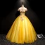 Flower Fairy Yellow Prom Dresses 2019 A-Line / Princess Off-The-Shoulder Appliques Lace Flower Pearl Short Sleeve Backless Floor-Length / Long Formal Dresses