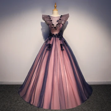 Élégant Violet Robe De Bal 2019 Princesse Encolure Carrée Perle Appliques En Dentelle Fleur Sans Manches Dos Nu Longue Robe De Ceremonie