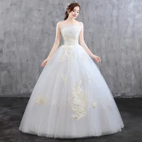 Erschwinglich Ivory / Creme Brautkleider / Hochzeitskleider 2019 Ballkleid Bandeau Spitze Blumen Ärmellos Rückenfreies Lange