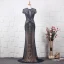 Luxe Bleu Marine Fait main Perlage Robe De Soirée 2019 Trompette / Sirène Encolure Dégagée Faux Diamant Cristal Manches Courtes Train De Balayage Robe De Ceremonie