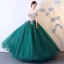 Elegant Dark Green Prom Dresses 2019 Ball Gown Off-The-Shoulder Appliques Lace Short Sleeve Backless Floor-Length / Long Formal Dresses