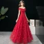Modern / Fashion Burgundy Evening Dresses  2019 A-Line / Princess Off-The-Shoulder Sequins Lace Flower Short Sleeve Backless Floor-Length / Long Formal Dresses