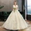 Classy Champagne Pregnant Wedding Dresses 2019 Off-The-Shoulder Beading Lace Flower Short Sleeve Backless Floor-Length / Long
