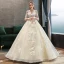 Classy Champagne Pregnant Wedding Dresses 2019 Off-The-Shoulder Beading Sequins Lace Flower Short Sleeve Backless Floor-Length / Long