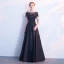 Modest / Simple Black Evening Dresses  2018 A-Line / Princess Beading Scoop Neck Backless Short Sleeve Floor-Length / Long Formal Dresses