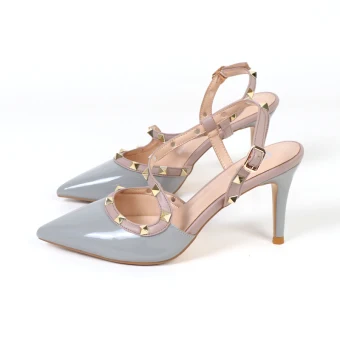 Sexy Sky Blue Cocktail Party Rivet Womens Sandals 2021 Ankle Strap 8 Cm Stiletto Heels Pointed Toe Sandals High Heels